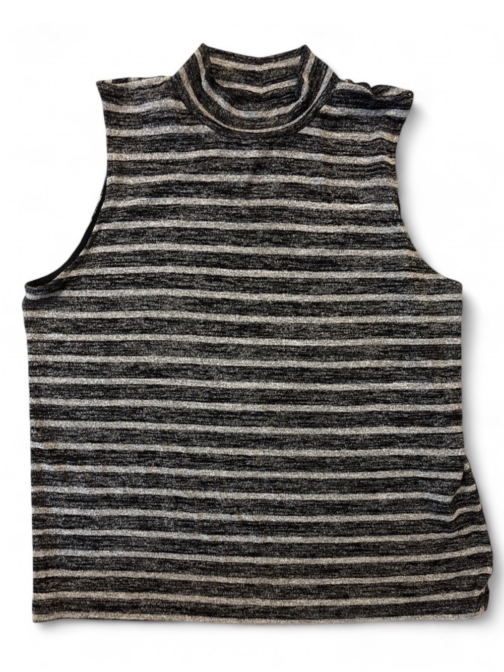 rag & bone Black and Gray Striped Sleeveless Turtleneck Sweater